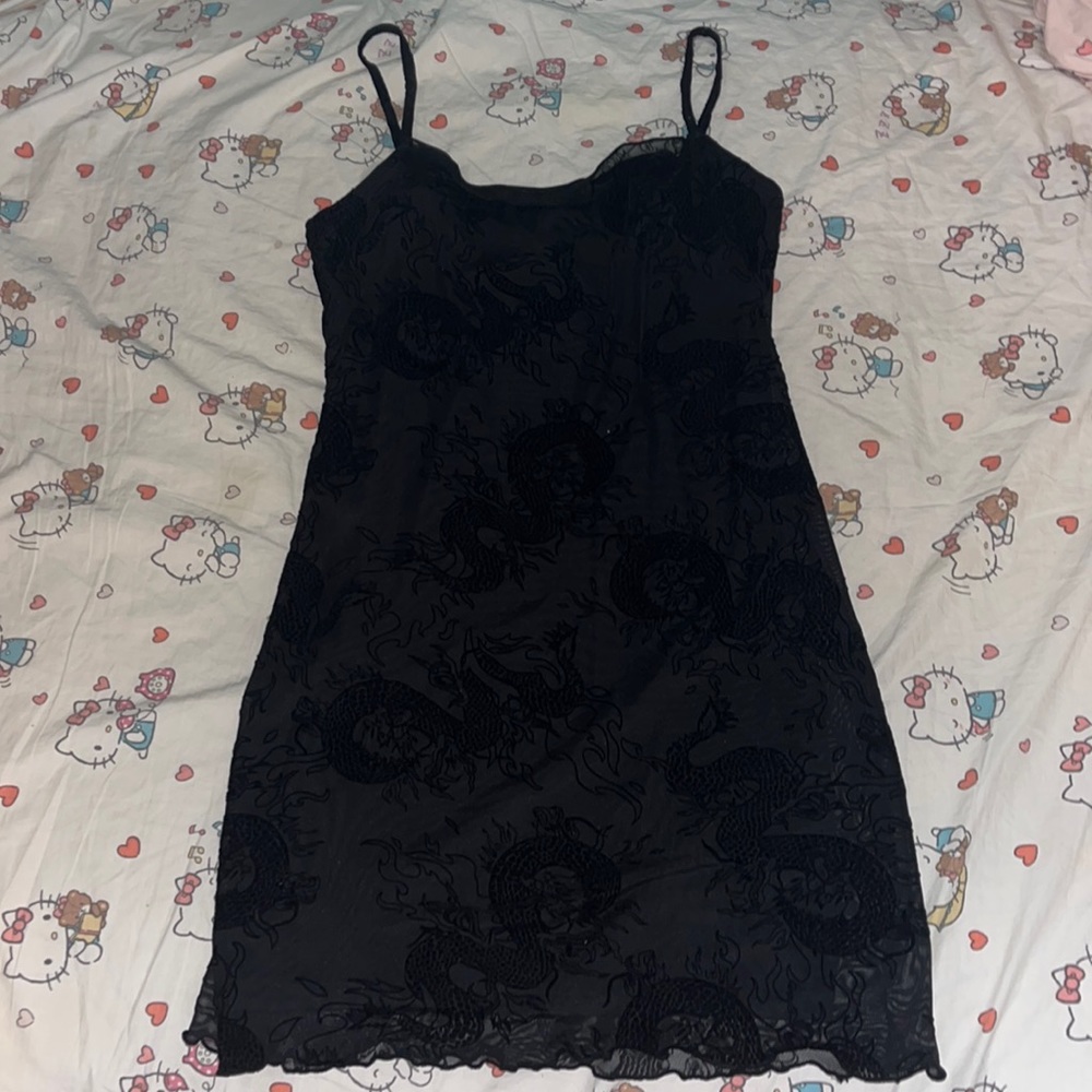 DRAGON DETAILED BLACK CAMI DRESS